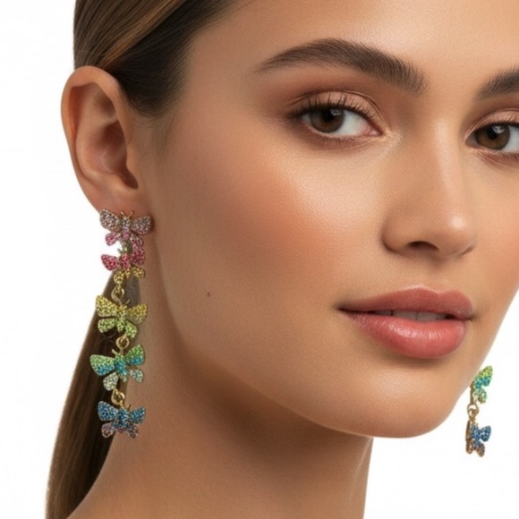 Oscar de la Renta Multicolored Pave Crystals Butterfly Earrings